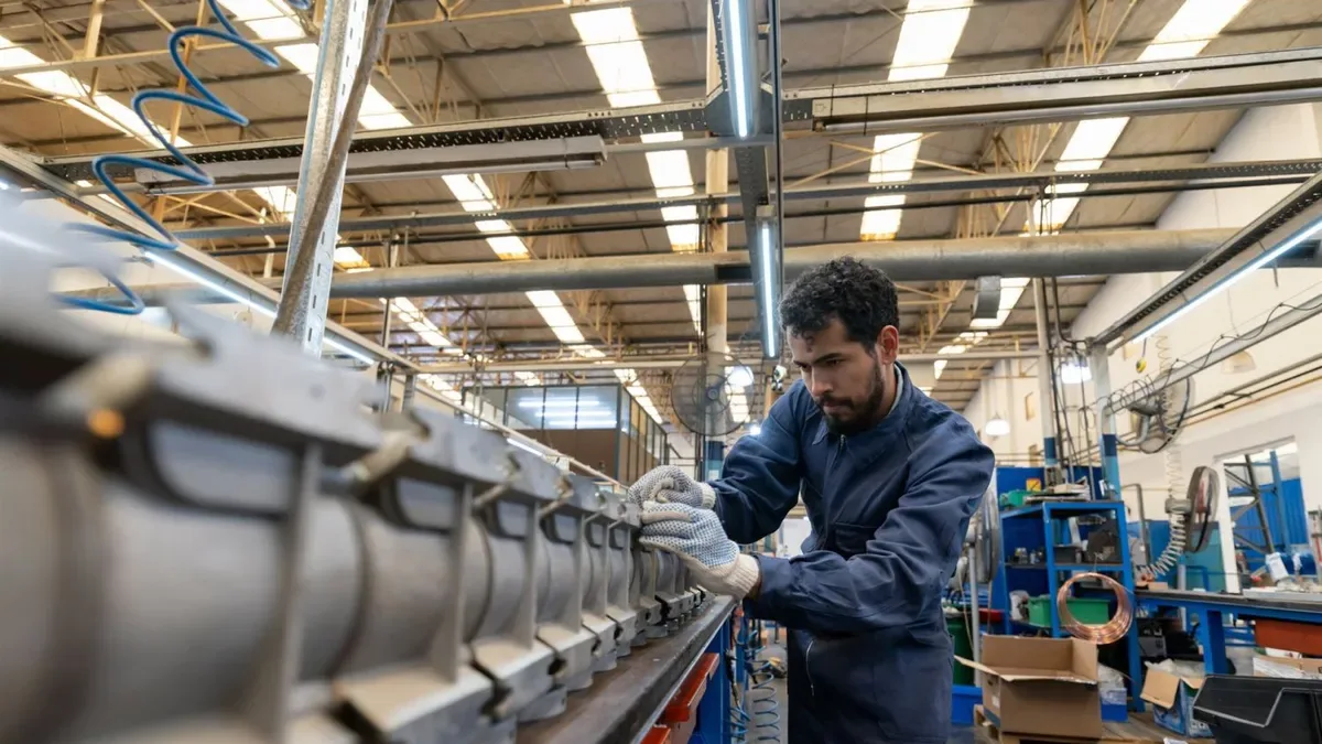 Gráfico de barras mostrando variación mensual de la producción industrial en Argentina
