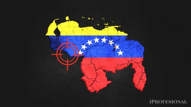 Mapa de Venezuela con banderas y gráficos de deuda externa en tonos oscuros
