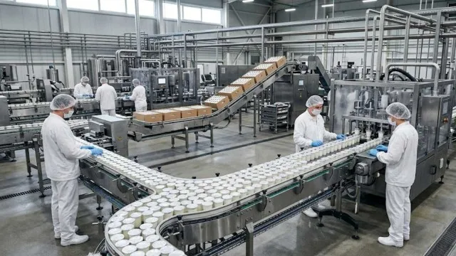 Envases de yogures y postres SanCor apilados en una góndola de supermercado